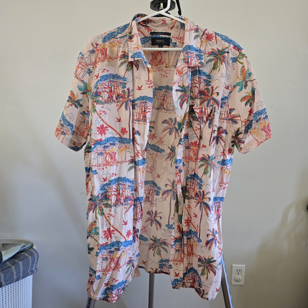 Roark Pink and Blue Casual Button Down Shirt Vibrant Design